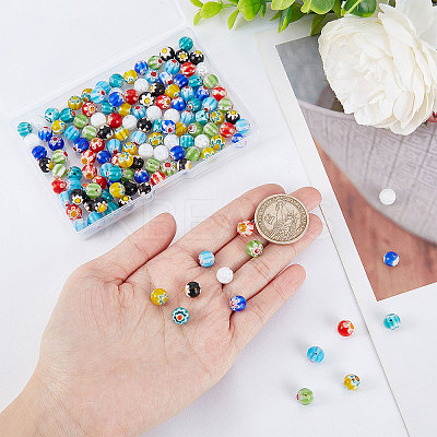 160Pcs 8 Colors Handmade Millefiori Lampwork Beads Strands LAMP-SC0001-14-1