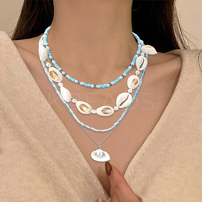 Alloy & Imitaiton Pearl Necklaces Set NJEW-WH20007-02B-1