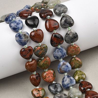 Gradient Color Natural Labradorite & Mahogany Obsidian & Blue Spot Jasper & Unakite Beads Strands G-B185-A14-1