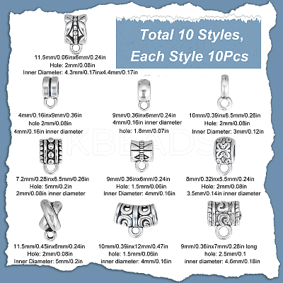 100Pcs 10 Style Tibetan Style Alloy Tube Bails FIND-SC0003-57-1