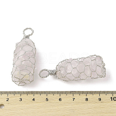 Rack Plating Copper Wire Wrapped Natural Quartz Crystal Chip Big Pendants G-C130-01P-03-1