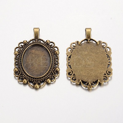 Oval Tibetan Style Alloy Pendant Cabochon Settings PALLOY-K109-94AB-NR-1