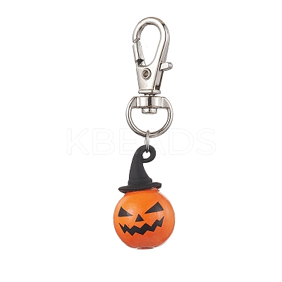 Halloween Theme Wood & Alloy Pumpkin Pendant Decoration HJEW-JM01979-1