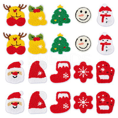 20Pcs 10 Style Christmas Theme Towel Embroidery Cloth Sew on Patches PATC-FG0001-45-1