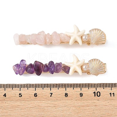 5Pcs 5 Styles Synthetic Turquoise & Natural Rose Quartz & Flower Amazonite & Lapis Lazuli & Amethyst & Topaz Jade Chip Alligator Hair Clips PHAR-TA000010-1