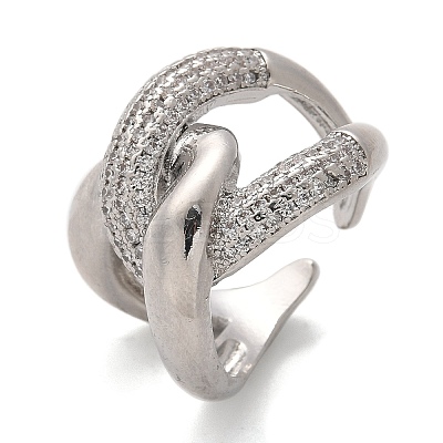 Brass Micro Pave Cubic Zirconia Cuff Finger Rings RJEW-C120-26P-1