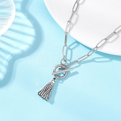 Alloy Tassel Pendant 304 Stainless Steel Paperclip Chain OT Necklaces NJEW-JN05879-1