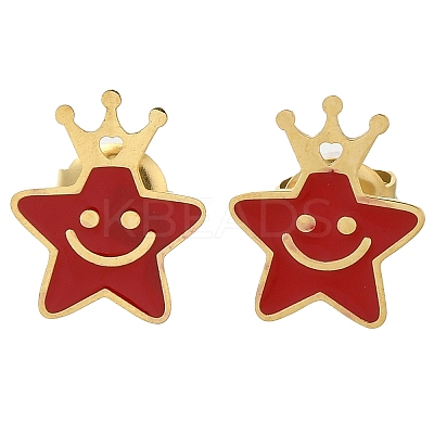 Ion Plating(IP) 304 Stainless Steel Enamel Stud Earrings EJEW-I316-03G-04-1