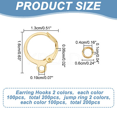 200Pcs 2 Colors Brass Leverback Earring Findings FIND-AR0004-93-1