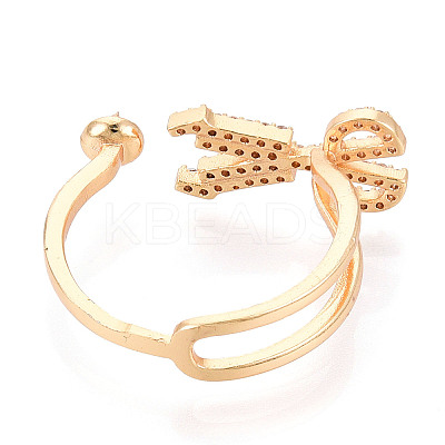 Scissors Shape Brass Micro Pave Clear Cubic Zirconia Cup Peg Ring Settings KK-T076-11G-1