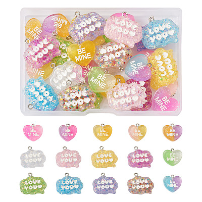 30Pcs 15 Styles Transparent Resin Pendants RESI-CW0001-21-1
