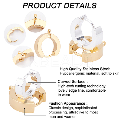 24Pcs 4 Style 201 Stainless Steel Huggie Hoop Earrings Findings STAS-DC0001-23-1