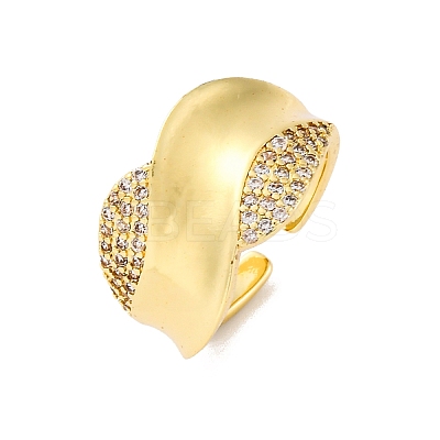 Brass Micro Pave Clear Cubic Zirconia Cuff Rings for Women RJEW-U043-12G-1