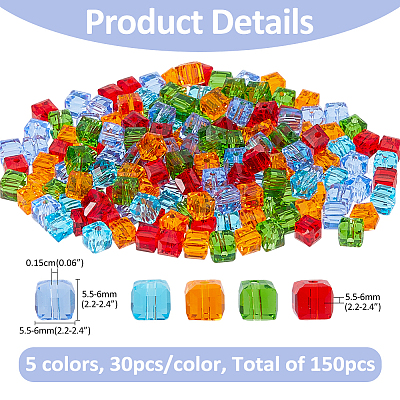 150Pcs 5 Colors Transparent Glass Beads GLAA-FH0001-80-1