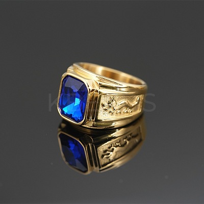304 Stainless Steel with Cubic Zirconia Dragon Pattern Finger Rings for Men FS-WGD623F-22-1