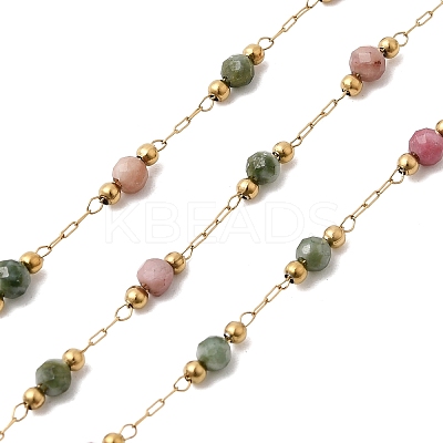 Handmade Natural Indian Agate & 316 Stainless Steel Round Link Chains CHS-L033-07G-04-1