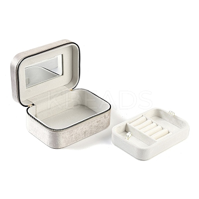 Italian Velvet Double Layers Jewelry Set Storage Zipper Boxes with Mirror Inside CON-G023-09A-1
