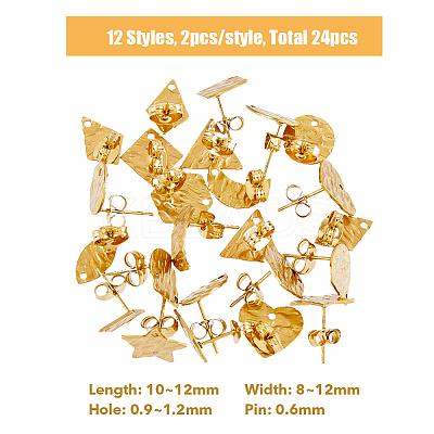 24Pcs 12 Style 304 Stainless Steel Stud Earring Findings STAS-FH0001-76-1