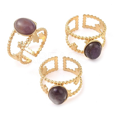 Oval Natural Amethyst Finger Rings RJEW-Z057-11G-04-1