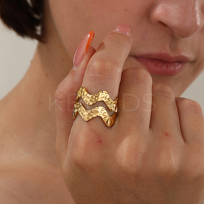 201 Stainless Steel Geometric Wave Open Cuff Ring for Women LC2351-1