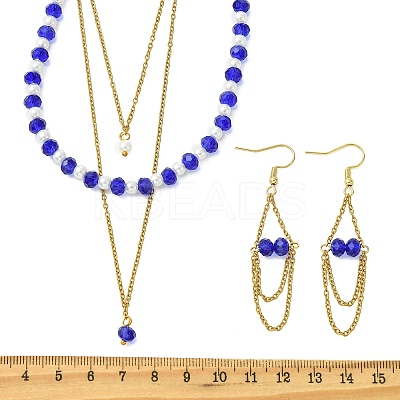 Rondelle 304 Stainless Steel & Glass Beaded Layered Necklace and Earring Set Set for Women SJEW-JS01384-01-1
