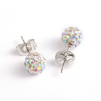 Polymer Clay Rhinestone Ball Stud Earrings EJEW-O041-02G-1