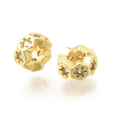 Hexagon Brass Micro Pave Clear Cubic Zirconia European Beads KK-Z156-01G-03-1