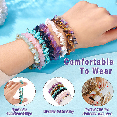8Pcs Natural & Synthetic Gemstone Chips Stretch Bracelets for Women Men BJEW-TAC0037-1