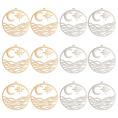 12Pcs 2 Colors 201 Stainless Steel Pendants STAS-DC0012-17-1