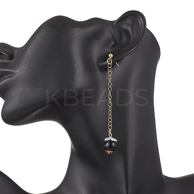 Glass Imitation Pearl Round Tassel Stud Earrings EJEW-JE06453-01-1