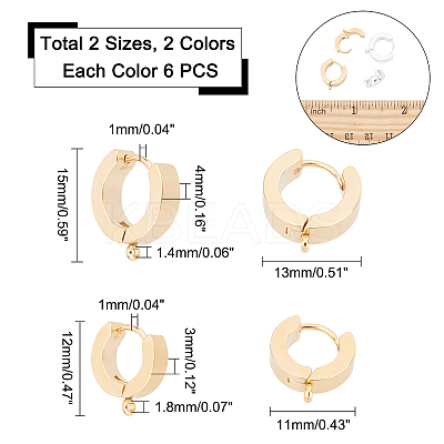 24Pcs 4 Style 201 Stainless Steel Huggie Hoop Earrings Findings STAS-DC0001-23-1