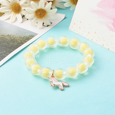Bead in Bead Transparent Acrylic Pumpkin Beads Stretch Bracelet for Kid BJEW-JB06593-1