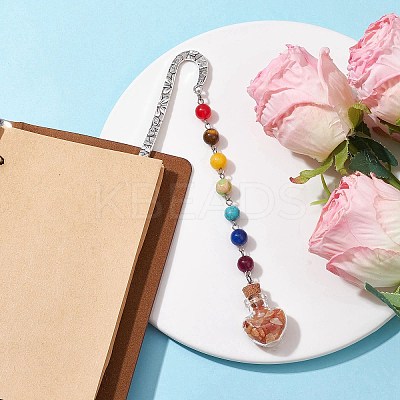 7 Chakra Gemstone Bead & Natural Red Aventurine Glass Heart Wishing Bottle Pendant Bookmarks AJEW-JK00313-03-1