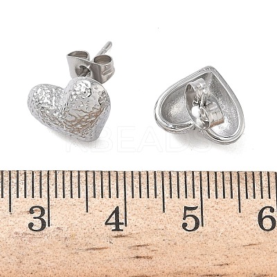 Textured Heart 304 Stainless Steel Stud Earrings EJEW-G453-06P-1