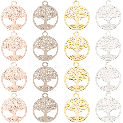 24Pcs 4 Colors Brass Filigree Pendants KK-CN0002-01-1