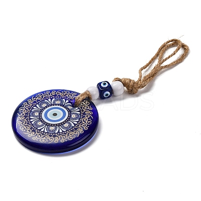 Flat Round with Evil Eye Lampwork Pendant Decoration HJEW-Z005-01G-1