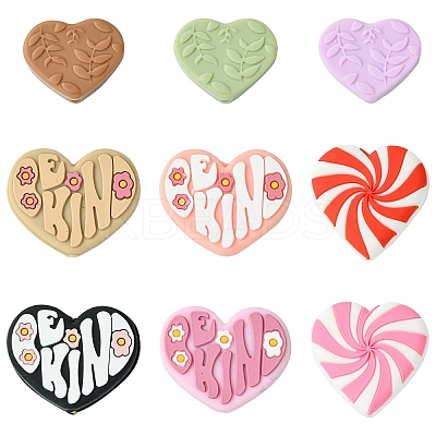 12Pcs Heart Silicone Focal Beads SIL-YW0001-67-1
