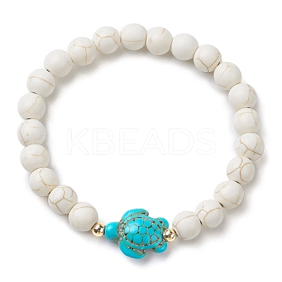 4Pcs Round Natural Amazonite & Lava Rock & Synthetic Turquoise Beaded Stretch Bracelets BJEW-JB10269-1