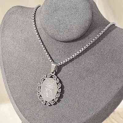 201 Stainless Steel Oval with Virgin Pendant Box Chain Necklaces NJEW-H055-08P-1