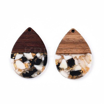 Transparent Resin & Walnut Wood Pendants RESI-N025-028-A01-1