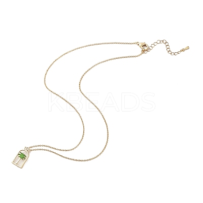 Arch with Coconut Tree Brass Enamel Pendant Necklaces LS-NJEW-H051-03G-1
