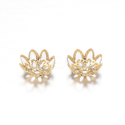 Ion Plating(IP) 304 Stainless Steel Flower Fancy Bead Caps STAS-G085-16G-1