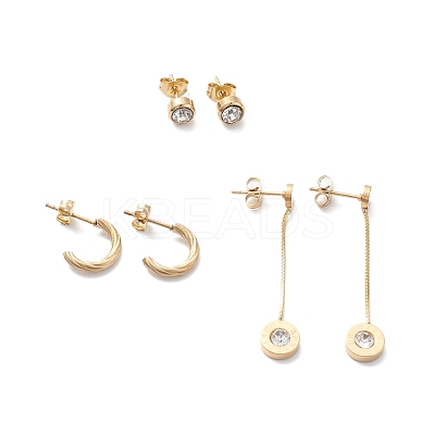 3 Pairs 3 Style Crystal Rhinestone Roman Number Tassel Stud Earrings EJEW-B020-12G-1