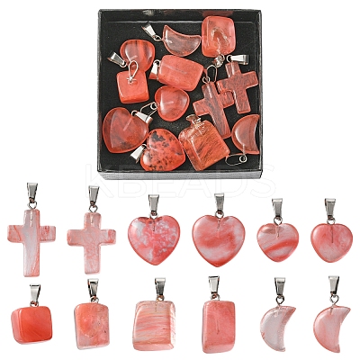 12Pcs 5 Styles Cherry Quartz Glass Pendants G-FS0005-61-1