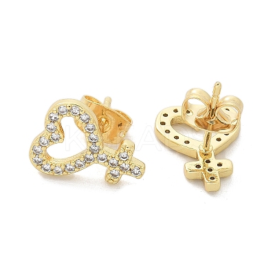 Brass Micro Pave Clear Cubic Zirconia Stud Earrings EJEW-M076-01G-03-1