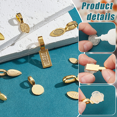 200Pcs 10 Styles Alloy Glue-on Flat Pad Bails FIND-PH0020-15-1