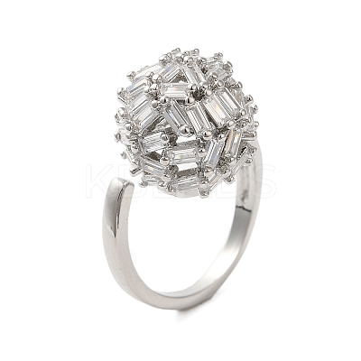 Round Brass Micro Pave Clear Cubic Zirconia Open Cuff Rings for Women RJEW-A046-17P-1