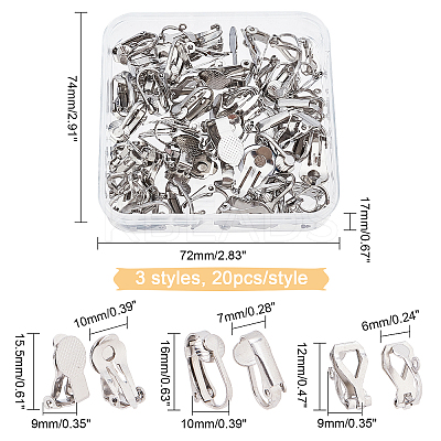 60Pcs 3 Style 304 Stainless Steel Clip-on Earring Findings FIND-DC0001-02-1