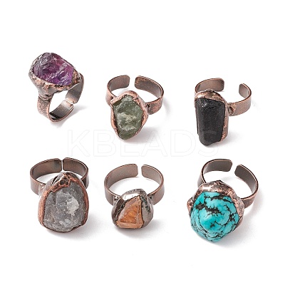 Gemstone Irregular Nugget Open Cuff Ring RJEW-I082-01R-1