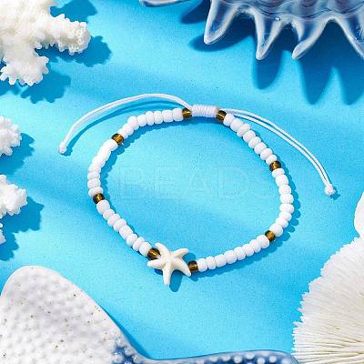 Synthetic Turquoise & Glass Seed Braided Bead Bracelets BJEW-JB11157-02-1